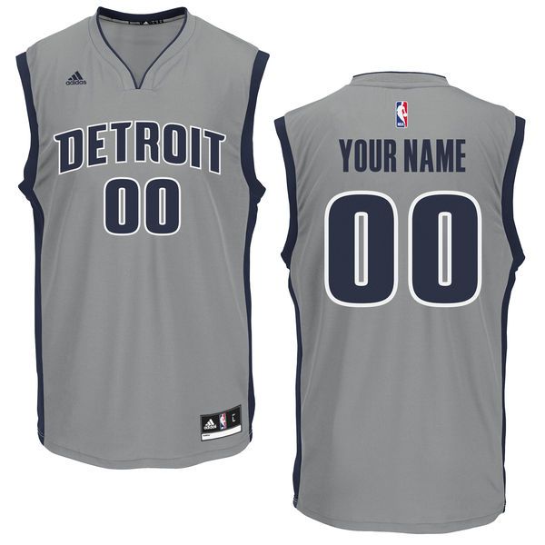 Men Detroit Pistons Adidas Gray Custom Replica Alternate NBA Jersey